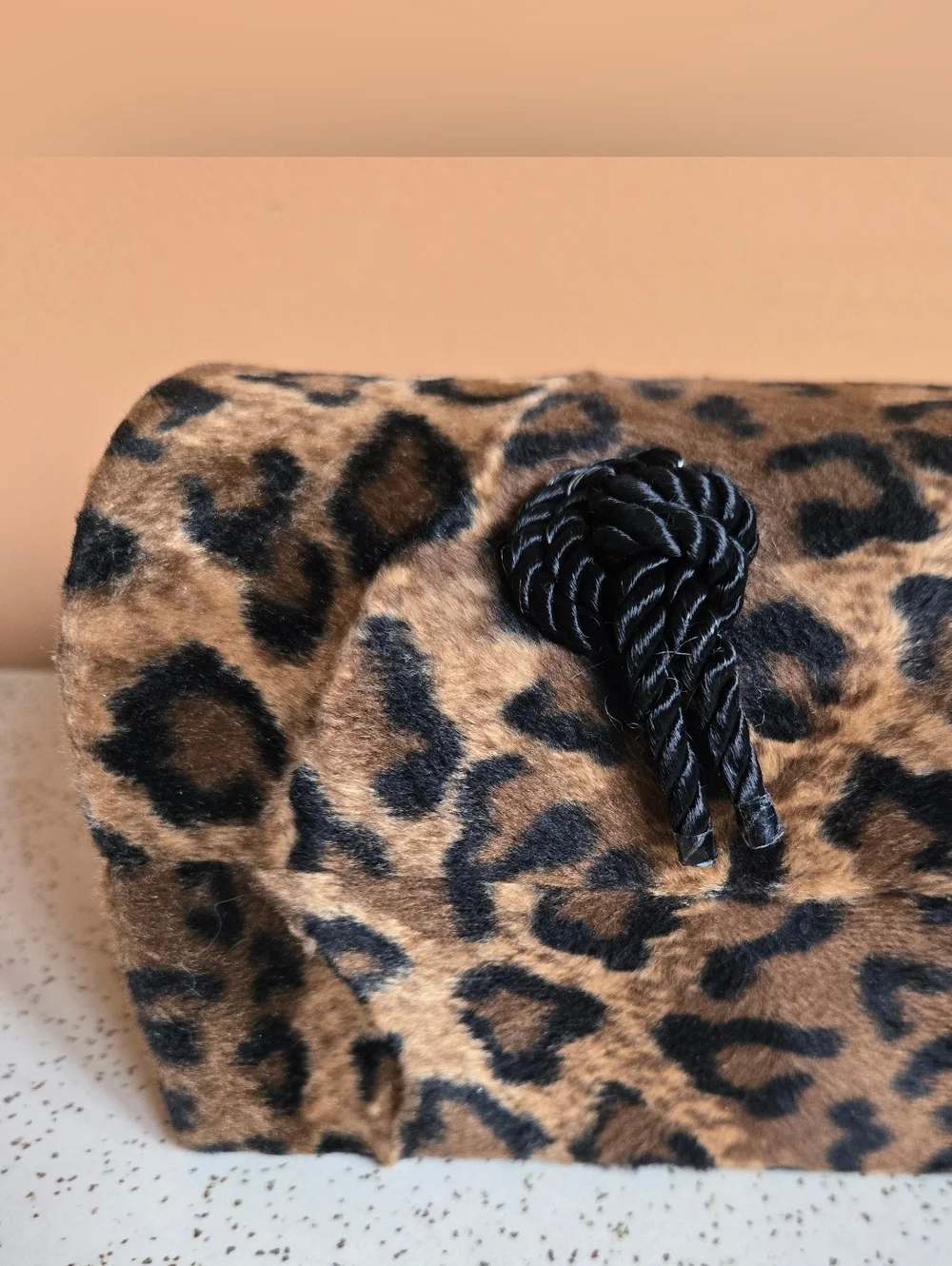 Leopard Print Faux Fur Trinket Trunk with Rope Knot Accent